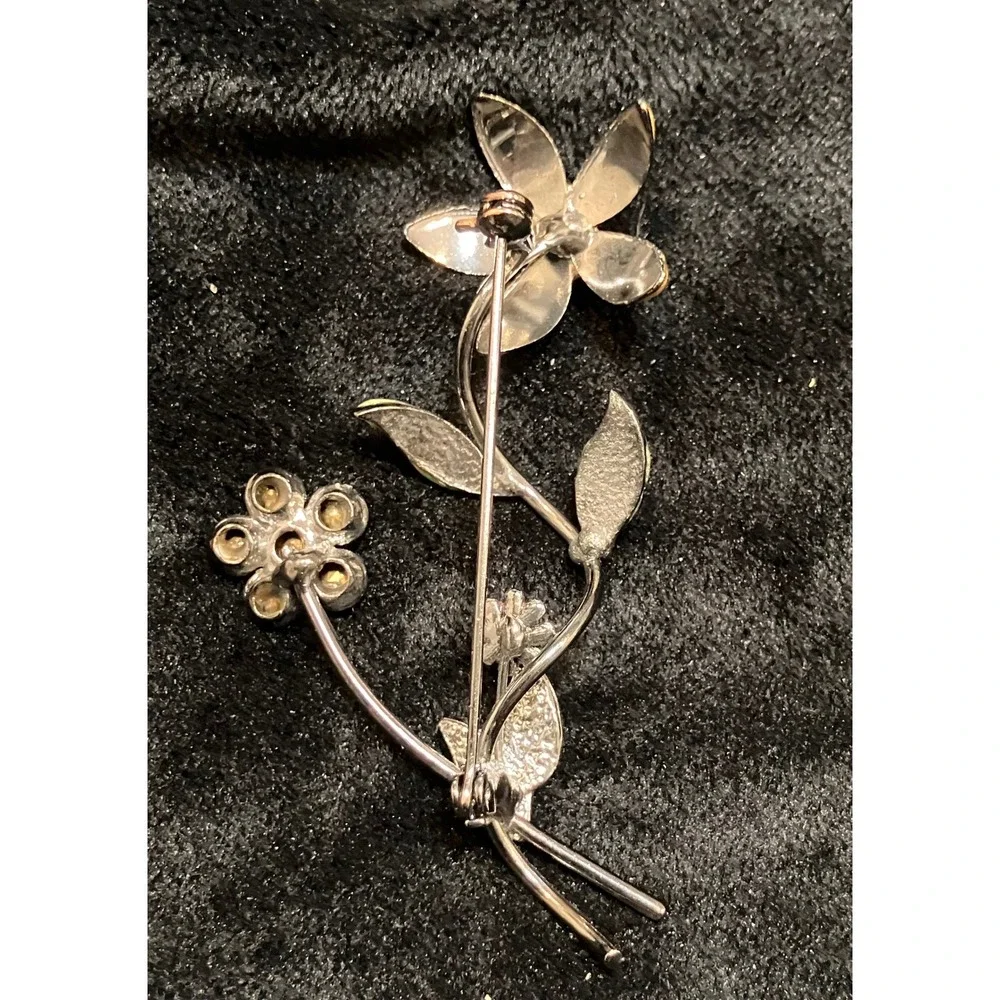 Floral Brooch Bundle Women Multicolor Rhinestone Pearl Enamel Lot of 4